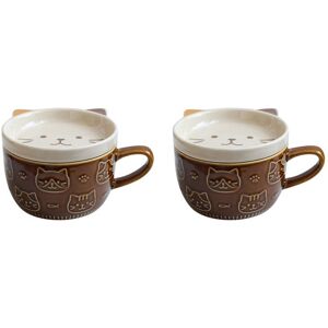 TLILY 2X Creative Ceramic Coffee Mugs with Lid Cute Cat Porcelain Cup Family Breakfast Milk Juice Drink (Brown) TLILY 2X Creative Ceramic Coffee Mugs with Lid Cute Cat Porcelain Cup Family Breakfast Milk Juice Drink (Brown)