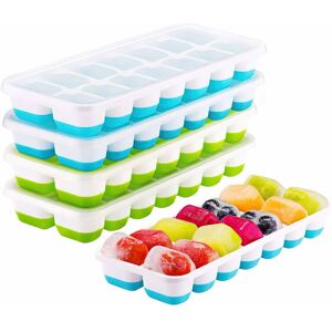 HÉLOISE 4Pcs Silicone+PP Ice Cube Trays 14 Ice Cube Trays with Lids Ice Cube Mold for Beer Whiskey Cocktail Other Beverage Blue HÉLOISE 4Pcs Silicone+PP Ice Cube Trays 14 Ice Cube Trays with Lids Ice Cube Mold for Beer Whiskey Cocktail Other Beverage Blue