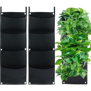 CCYKXA Set of 2 Vertical Hanging Planting Bags - 4 Pockets - Thick Felt - for Balcony, Outdoors, Garden, Courtyard, Office, Home Decoration (Black) CCYKXA Set of 2 Vertical Hanging Planting Bags - 4 Pockets - Thick Felt - for Balcony, Outdoors, Garden, Courtyard, Office, Home Decoration (Black)