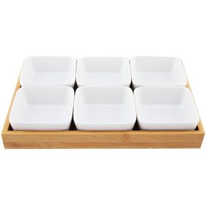 Groofoo - Ceramic Appetizer Serving Plate with Bamboo Tray for Fruits Nuts Desserts 6 Compartments Groofoo - Ceramic Appetizer Serving Plate with Bamboo Tray for Fruits Nuts Desserts 6 Compartments