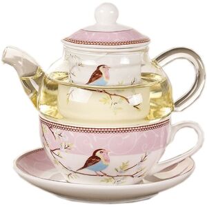Tlily - Ceramic Flower Teapot Bird Cup Saucer Heat-Resistant Glass Pot Set Coffee Afternoon Tea Pink Tlily - Ceramic Flower Teapot Bird Cup Saucer Heat-Resistant Glass Pot Set Coffee Afternoon Tea Pink