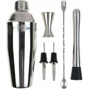 MCBOSON Cocktail shaker set, 6-piece professional stainless steel cocktail bar set including a 750 ml cocktail shaker, a muddler, a mixing spoon, a double MCBOSON Cocktail shaker set, 6-piece professional stainless steel cocktail bar set including a 750 ml cocktail shaker, a muddler, a mixing spoon, a double