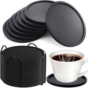 Black Silicone Coasters, 12 Pieces Round Silicone Coasters, Silicone Coasters with Tray, Non-Slip Black Coasters for Beer Glass, Coffee Mugs - Csparkv Black Silicone Coasters, 12 Pieces Round Silicone Coasters, Silicone Coasters with Tray, Non-Slip Black Coasters for Beer Glass, Coffee Mugs - Csparkv