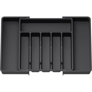 WOIYIC Cutlery Tray, Extendable Utensil Tray for Drawers, Adjustable Drawer Organizer for Kitchen, Compact Plastic Storage for Spoons and Forks, Black WOIYIC Cutlery Tray, Extendable Utensil Tray for Drawers, Adjustable Drawer Organizer for Kitchen, Compact Plastic Storage for Spoons and Forks, Black