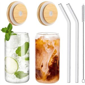 TLILY Drinking Glasses with Bamboo Lids and Straws 2 Pieces Glass, 16 Oz Can Shaped Cups with Straws, Beer TLILY Drinking Glasses with Bamboo Lids and Straws 2 Pieces Glass, 16 Oz Can Shaped Cups with Straws, Beer