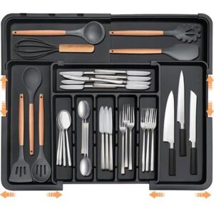 MCBOSON Extendable kitchen drawer organizer - adjustable cutlery tray, cutlery organizer for storing spoons and forks MCBOSON Extendable kitchen drawer organizer - adjustable cutlery tray, cutlery organizer for storing spoons and forks