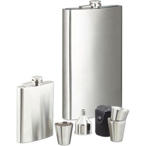 RELAXDAYS 8-piece hip flask set, XXL hip flask with 1.8-litre capacity, 200 ml pocket flask with 4 cups and funnel, silver RELAXDAYS 8-piece hip flask set, XXL hip flask with 1.8-litre capacity, 200 ml pocket flask with 4 cups and funnel, silver