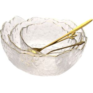 TLILY Glass Salad Bowl, Irregular Glass Bowl with Gold Inlaid Rim, Clear Salad, Fruit Soup, Dessert Mixing Bowl TLILY Glass Salad Bowl, Irregular Glass Bowl with Gold Inlaid Rim, Clear Salad, Fruit Soup, Dessert Mixing Bowl