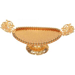 BASETBL Gold textured engraved serving tray, 8.5 x 24 cm, decorative alloy, practical ellipse-shaped serving tray for drinks, wedding favor BASETBL Gold textured engraved serving tray, 8.5 x 24 cm, decorative alloy, practical ellipse-shaped serving tray for drinks, wedding favor