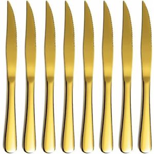 ROSE Golden steak knife set, golden serrated knife, titanium gold plated stainless steel sharp knife set, table knife set with 8 pieces, dishwasher safe, ROSE Golden steak knife set, golden serrated knife, titanium gold plated stainless steel sharp knife set, table knife set with 8 pieces, dishwasher safe,