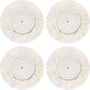 TORMATOR Handwoven Placemats, 4-Piece Round Braided Macrame Coasters, Boho Coffee/Beer/Cup Mats, Non-Slip, Heat-Resistant Table Decoration TORMATOR Handwoven Placemats, 4-Piece Round Braided Macrame Coasters, Boho Coffee/Beer/Cup Mats, Non-Slip, Heat-Resistant Table Decoration