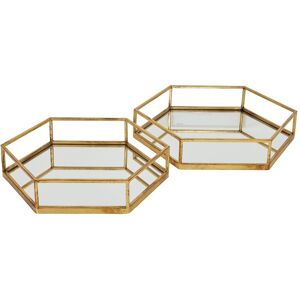 Hill Interiors - Hexagon Set of Two Trays - Glass/Metal - L43 x W50 x H9 cm - Gold Hill Interiors - Hexagon Set of Two Trays - Glass/Metal - L43 x W50 x H9 cm - Gold