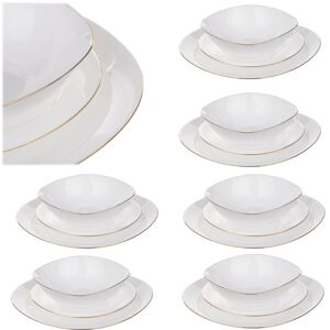 KADAX White Dinnerware Set with Gold Rim, 6 Sets KADAX White Dinnerware Set with Gold Rim, 6 Sets