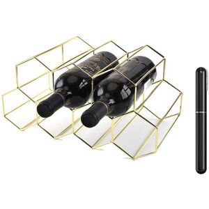 TEHTUY Metal wine rack for 9 bottles with corkscrew, freestanding wine bottle storage rack, geometric design, wine bottle storage stand (gold) TEHTUY Metal wine rack for 9 bottles with corkscrew, freestanding wine bottle storage rack, geometric design, wine bottle storage stand (gold)
