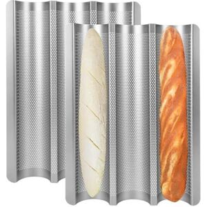 TEHTUY Non-stick baguette mold, set of 2 for 3 baguettes, 38 x 28 cm, silver mold for French bread, ideal gift for baking lovers. TEHTUY Non-stick baguette mold, set of 2 for 3 baguettes, 38 x 28 cm, silver mold for French bread, ideal gift for baking lovers.
