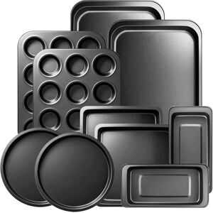 BASETBL Non-stick baking pan set for kitchen oven, round/square cake pan, muffin pan, baking sheet, cookie sheet set, Christmas baking supplies, black BASETBL Non-stick baking pan set for kitchen oven, round/square cake pan, muffin pan, baking sheet, cookie sheet set, Christmas baking supplies, black