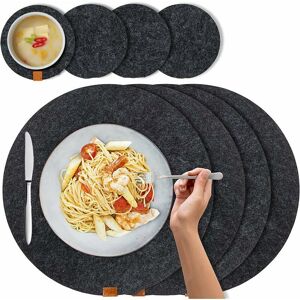 Soleil - 8 Pieces Round Placemat Non-Slip Coaster Felt Thicken Washable Black Round Placemat Waterproof,Heat Resistant for Kitchens,Restaurants and Soleil - 8 Pieces Round Placemat Non-Slip Coaster Felt Thicken Washable Black Round Placemat Waterproof,Heat Resistant for Kitchens,Restaurants and