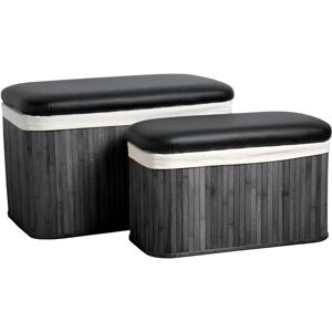 Premier Housewares - Ottoman Black Bamboo Storage Seats Premier Housewares - Ottoman Black Bamboo Storage Seats