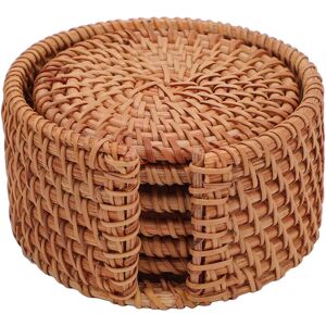 GROOFOO Rattan Coasters Set of 6 with Holder Handwoven Cup Base Plates Dishes Pot Insulated Hot Pads 8cm GROOFOO Rattan Coasters Set of 6 with Holder Handwoven Cup Base Plates Dishes Pot Insulated Hot Pads 8cm