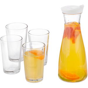 Water Carafe with Glasses, 5 Part Set, 1 l Jug, 220 ml Capacity, Kitchen, Homeware,Transparent - Relaxdays Water Carafe with Glasses, 5 Part Set, 1 l Jug, 220 ml Capacity, Kitchen, Homeware,Transparent - Relaxdays