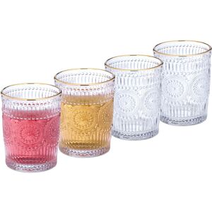 Drinking Glasses Set of 4, Dishwasher Safe, 300ml each, Vintage Glasses with Gold Rim and Pattern, Transparent - Relaxdays Drinking Glasses Set of 4, Dishwasher Safe, 300ml each, Vintage Glasses with Gold Rim and Pattern, Transparent - Relaxdays