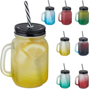 Drinking Jars, with Lid and Straw, Set of 8, 400 ml, Frosted Look, Drinking Cups with Handle, Colourful/Black - Relaxdays Drinking Jars, with Lid and Straw, Set of 8, 400 ml, Frosted Look, Drinking Cups with Handle, Colourful/Black - Relaxdays