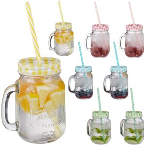 Relaxdays Set of 16 Drinking Mason Jars, Straws and Handles, 400 ml, Colourful Iced Beverage Glasses, Multicoloured Relaxdays Set of 16 Drinking Mason Jars, Straws and Handles, 400 ml, Colourful Iced Beverage Glasses, Multicoloured