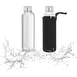 Glass Bottle, 2x Set, 500ml Volume Capacity, with Protective Cover Neoprene, HxD 23.5x6.5cm, Transparent/Black - Relaxdays Glass Bottle, 2x Set, 500ml Volume Capacity, with Protective Cover Neoprene, HxD 23.5x6.5cm, Transparent/Black - Relaxdays