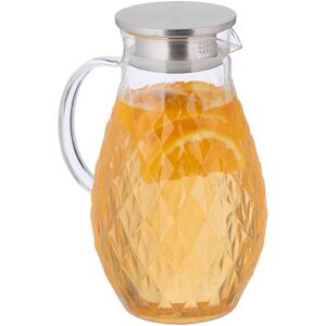 Relaxdays - Glass Jug, 2L Carafe with Lid, Juice & Water Beverage Pitcher, Drinks, Glass and Stainless Steel, Clear/Silver Relaxdays - Glass Jug, 2L Carafe with Lid, Juice & Water Beverage Pitcher, Drinks, Glass and Stainless Steel, Clear/Silver