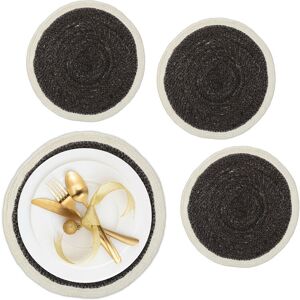 Relaxdays - Place Mat Set, 4x Coaster, Tableware, Drinks, Table Protector, Round, ø 37 cm, Seagrass Material, Black/Cream Relaxdays - Place Mat Set, 4x Coaster, Tableware, Drinks, Table Protector, Round, ø 37 cm, Seagrass Material, Black/Cream