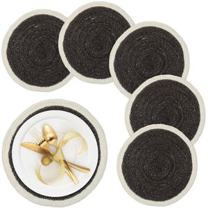 Relaxdays - Place Mat Set, 6x Coaster, Tableware, Drinks, Table Protector, Round, ø 37 cm, Seagrass Material, Black/Cream Relaxdays - Place Mat Set, 6x Coaster, Tableware, Drinks, Table Protector, Round, ø 37 cm, Seagrass Material, Black/Cream