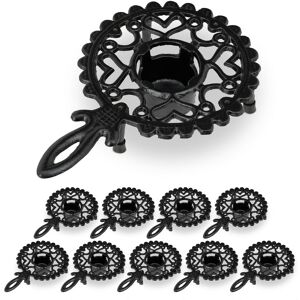 Set of 10 Relaxdays Pot Warmers for Tea & Coffee, 1 Tealight, Mug Tray, Candle Holder, Antique Design, Cast Iron, Black Set of 10 Relaxdays Pot Warmers for Tea & Coffee, 1 Tealight, Mug Tray, Candle Holder, Antique Design, Cast Iron, Black