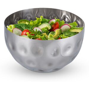 Set of 2 Serving Bowls, Hammered Design, Stainless Steel, Round, for Salad & Snacks, Baking & Mixing, Silver - Relaxdays Set of 2 Serving Bowls, Hammered Design, Stainless Steel, Round, for Salad & Snacks, Baking & Mixing, Silver - Relaxdays