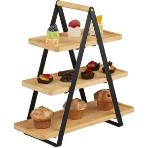 Relaxdays Serving Stand, 3 Tiers, Bamboo & Metal, Afternoon Tea Display, 42 x 41 x 16.5 cm, Dessert Platter, Brown/Black Relaxdays Serving Stand, 3 Tiers, Bamboo & Metal, Afternoon Tea Display, 42 x 41 x 16.5 cm, Dessert Platter, Brown/Black