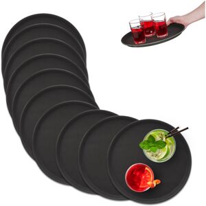 Relaxdays Set of 10 Serving Tray, Round Ø 35 cm, Bar Drinks Plate, Non-Slip Surface, Waiter's Catering, Versatile, Black Relaxdays Set of 10 Serving Tray, Round Ø 35 cm, Bar Drinks Plate, Non-Slip Surface, Waiter's Catering, Versatile, Black