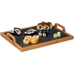 Relaxdays - Serving Tray, 2x Set, Slate Board, 2 Handles, Deco Accessory, Kitchen, HxWxD: 6 x 40.5 x 32 cm, Natural Brown Relaxdays - Serving Tray, 2x Set, Slate Board, 2 Handles, Deco Accessory, Kitchen, HxWxD: 6 x 40.5 x 32 cm, Natural Brown