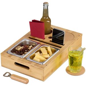 Relaxdays Sofa Snack Tray, Couch Drink & Wine Holder, Bamboo, Stainless Steel Bowls, Handles, Cup Coasters, Natural Relaxdays Sofa Snack Tray, Couch Drink & Wine Holder, Bamboo, Stainless Steel Bowls, Handles, Cup Coasters, Natural