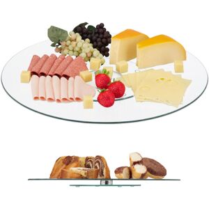 Relaxdays - Set of 8 Serving Platters, 360° Swivel, Cheese, Snacks, Cake, Round, Ø45 cm, Glass Stand, Transparent/Silver Relaxdays - Set of 8 Serving Platters, 360° Swivel, Cheese, Snacks, Cake, Round, Ø45 cm, Glass Stand, Transparent/Silver