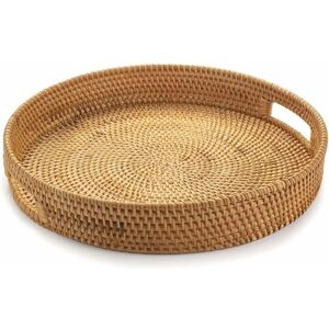 ODIPIE Round rattan serving tray, wicker serving tray with cut-out handles, woven fruit/bread serving basket, 30 cm ODIPIE Round rattan serving tray, wicker serving tray with cut-out handles, woven fruit/bread serving basket, 30 cm
