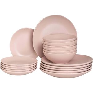 BELIANI Set of 18 Pieces Pink Stoneware Handmade Color Glaze Finish Service for 6 People Kitchen Dining Room VIVANI BELIANI Set of 18 Pieces Pink Stoneware Handmade Color Glaze Finish Service for 6 People Kitchen Dining Room VIVANI