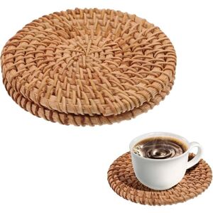 Csparkv - Set of 2 Natural Rattan Woven Coasters, 10cm Round Wicker Coasters, Heat Resistant Bohemian Coasters for Coffee Table, Housewarming Gifts Csparkv - Set of 2 Natural Rattan Woven Coasters, 10cm Round Wicker Coasters, Heat Resistant Bohemian Coasters for Coffee Table, Housewarming Gifts