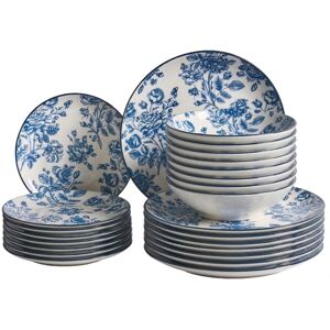 BELIANI Set of 24 Dinnerware Blue Decorative Floral Pattern Porcelain Transparent Glaze Finish Kitchen Dining Room BASIL BELIANI Set of 24 Dinnerware Blue Decorative Floral Pattern Porcelain Transparent Glaze Finish Kitchen Dining Room BASIL