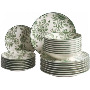 BELIANI Set of 24 Dinnerware Green Decorative Floral Pattern Porcelain Transparent Glaze Finish Kitchen Dining Room BASIL BELIANI Set of 24 Dinnerware Green Decorative Floral Pattern Porcelain Transparent Glaze Finish Kitchen Dining Room BASIL