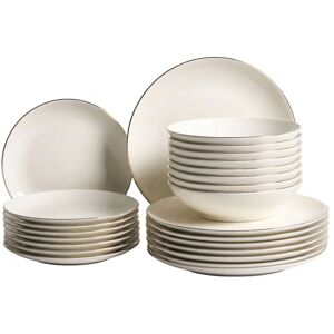 BELIANI Set of 24 Dinnerware Off-White and Gold Decorative Edges Porcelain Transparent Glaze Finish Kitchen Dining Room CUMIN BELIANI Set of 24 Dinnerware Off-White and Gold Decorative Edges Porcelain Transparent Glaze Finish Kitchen Dining Room CUMIN