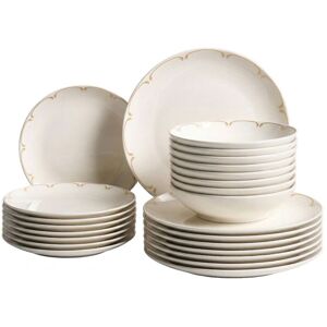 BELIANI Set of 24 Dinnerware White and Gold Decorative Edges Porcelain Transparent Glaze Finish Kitchen Dining Room CHAROLI BELIANI Set of 24 Dinnerware White and Gold Decorative Edges Porcelain Transparent Glaze Finish Kitchen Dining Room CHAROLI