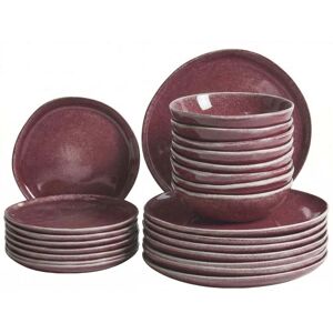BELIANI Set of 24 Pieces Burgundy Stoneware Kaolin Handmade Reactive Glaze Finish Service for 8 People Kitchen Dining Room HOPS BELIANI Set of 24 Pieces Burgundy Stoneware Kaolin Handmade Reactive Glaze Finish Service for 8 People Kitchen Dining Room HOPS