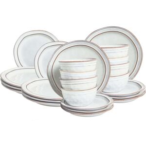 Beliani - Set of 24 Pieces Dinnerware Stoneware Kaolin Handmade Reactive Glaze Finish Light Grey Chives Beliani - Set of 24 Pieces Dinnerware Stoneware Kaolin Handmade Reactive Glaze Finish Light Grey Chives