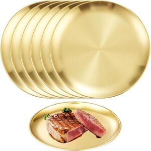 TEHTUY Set of 6 gold stainless steel plates: round stainless steel platter, camping plates, serving plates, pasta plates, round tray, for cooking, camping, TEHTUY Set of 6 gold stainless steel plates: round stainless steel platter, camping plates, serving plates, pasta plates, round tray, for cooking, camping,