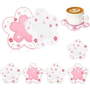 TORMATOR Silicone Drink Coasters, Set of 6 Cute Non-Slip Washable Coasters (Pink and White Sakura Design) TORMATOR Silicone Drink Coasters, Set of 6 Cute Non-Slip Washable Coasters (Pink and White Sakura Design)