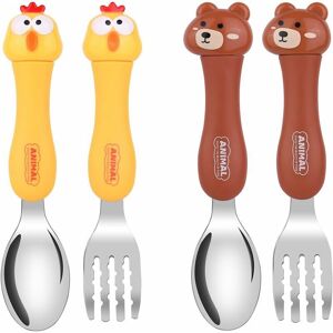 NEIGE Stainless Steel Kids Cutlery Forks and Spoons (Brown Bear + Yellow Chick) 4 pcs NEIGE Stainless Steel Kids Cutlery Forks and Spoons (Brown Bear + Yellow Chick) 4 pcs